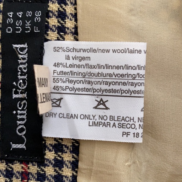 Louis Feraud | Wool Flax Blend Houndstooth Knee Length Skirt Camel/Blue/Red (4) - Picture 10 of 16